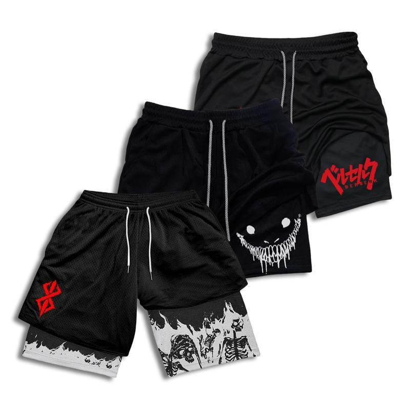 Berserk All-In-One Design Anime Graphic Gym Short Fitness Basketball Shorts Regular Fit Casual Comfy Breathable Sporty Athletic Wear Gymshorts