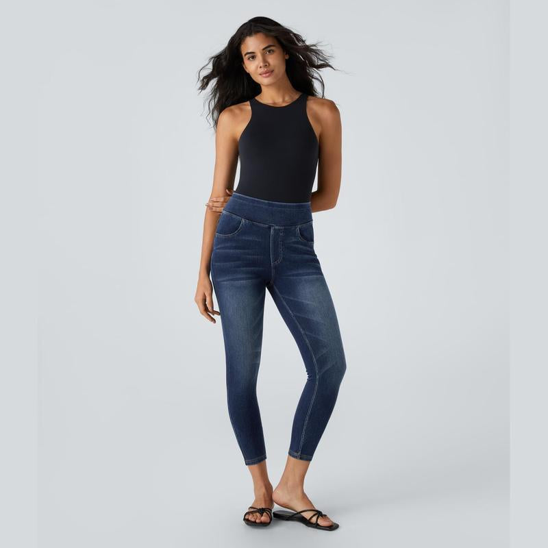 Halara Flex High Waisted Multiple Pockets Stretchy Knit Denim Casual Leggings