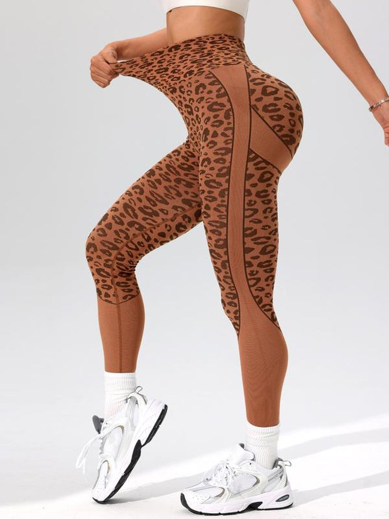 Sporty Women'S Leopard Print High Waist Sports Leggings, Sports High Stretch Yoga Leggings, Ladies Sportswear for Indoor Outdoor Wear