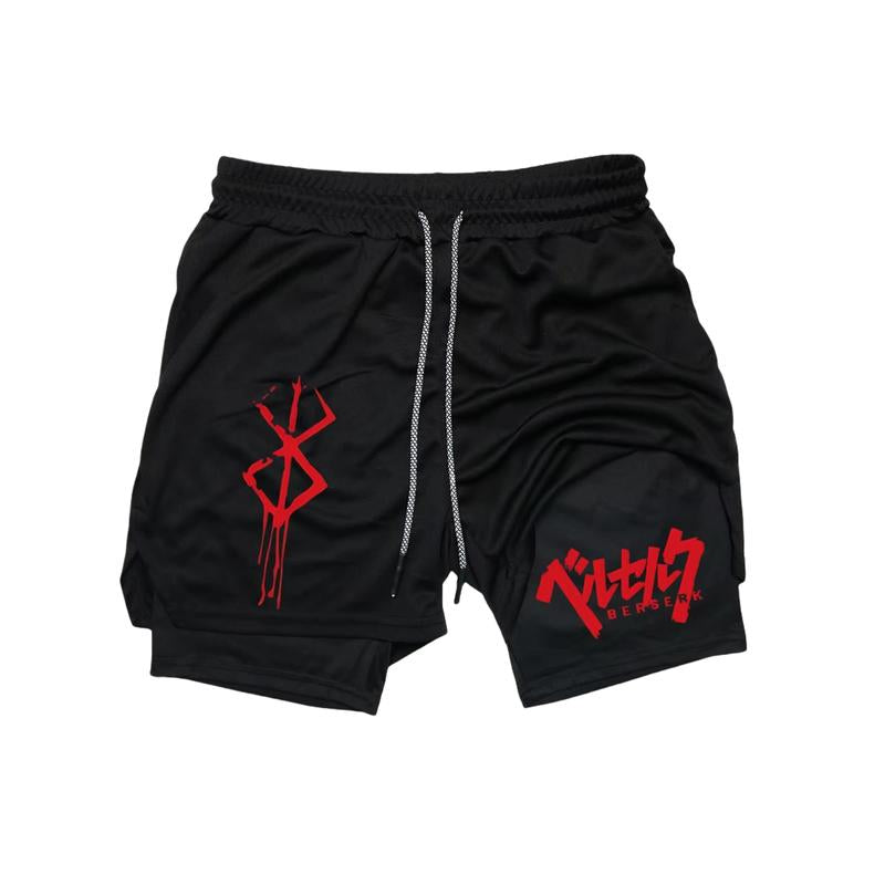 Berserk All-In-One Design Anime Graphic Gym Short Fitness Basketball Shorts Regular Fit Casual Comfy Breathable Sporty Athletic Wear Gymshorts