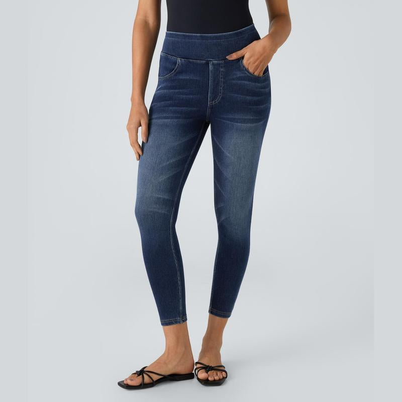 Halara Flex High Waisted Multiple Pockets Stretchy Knit Denim Casual Leggings