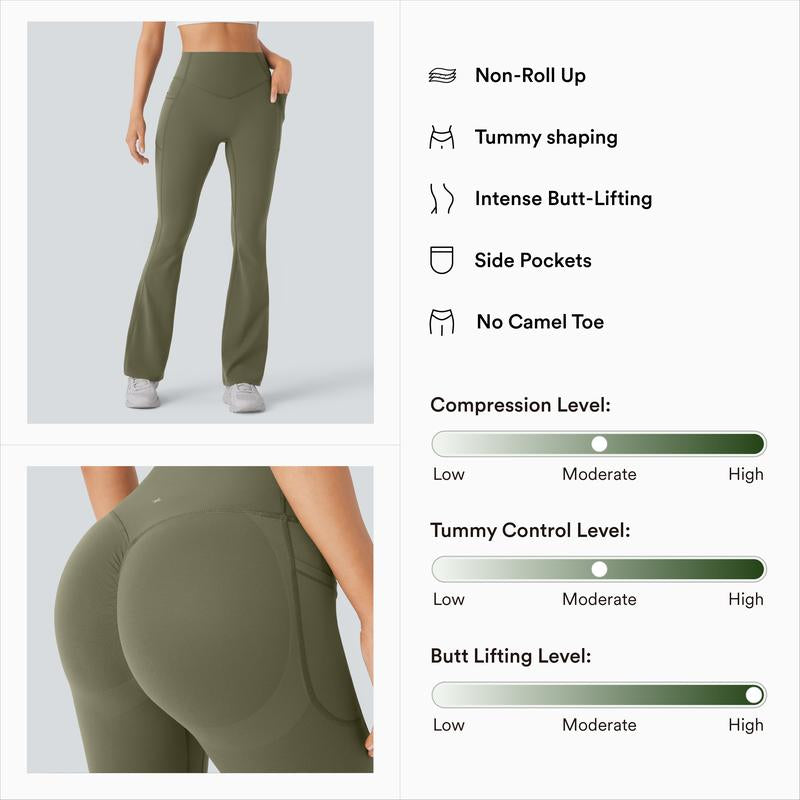 Halara Ultrasculpt Socinched High Waisted Scrunch Butt Lifting Tummy Control Pocket Shaping Yoga Bootcut Leggings