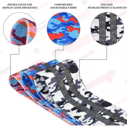 Camouflage Resistance Bands Set for Women and Men, Pack of 3 Non Slip Exercise Bands for Legs and Glute, Fabric Booty Band for Home Gym, Yoga, Pilates