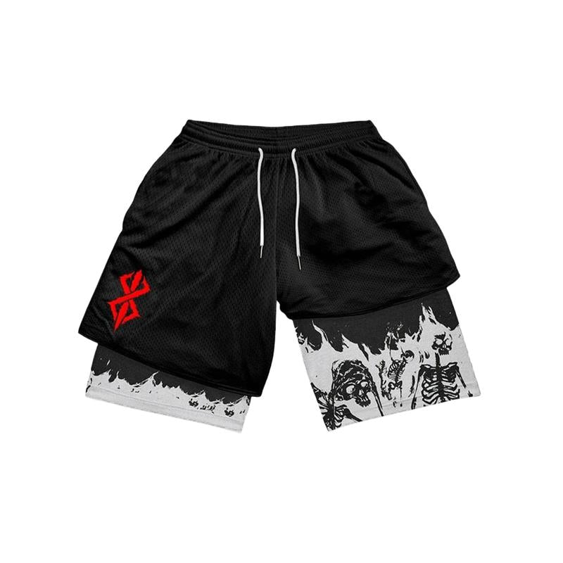 Berserk All-In-One Design Anime Graphic Gym Short Fitness Basketball Shorts Regular Fit Casual Comfy Breathable Sporty Athletic Wear Gymshorts