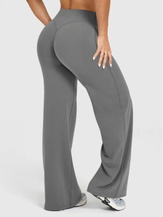 Women'S Solid Color Sporty Yoga Pants, Casual Fitted Bottoms, Comfortable Flare Leggings, Bell Bottom Leggings, Elastic Waist, All Seasons Wear